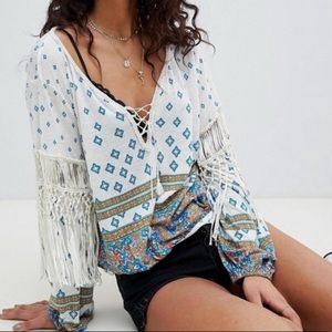 Free People Macra Maze me fringe boho shirt